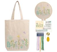 CREAWONDER Canvas Tote Bag Embroidery Kit with Pattern for Beginners, Arts and DIY Embroidery Crafts Kits for Adults, Include Instructions, Embroidery Hoops, Color Threads and Tool