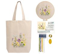 CREAWONDER Canvas Tote Bag Embroidery Kit with Pattern for Beginners, Arts and DIY Embroidery Crafts Kits for Adults, Include Instructions, Embroidery Hoops, Color Threads and Tool