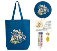 CREAWONDER Canvas Tote Bag Embroidery Kit with Pattern for Beginners, Arts and DIY Embroidery Crafts Kits for Adults, Include Instructions, Embroidery Hoops, Color Threads and Tool