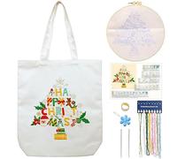 CREAWONDER Canvas Tote Bag Embroidery Kit with Pattern for Beginners, Arts and DIY Embroidery Crafts Kits for Adults, Include Instructions, Embroidery Hoops, Color Threads and Tool