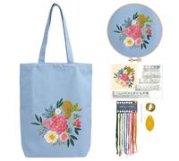 CREAWONDER Canvas Tote Bag Embroidery Kit with Pattern for Beginners, Arts and DIY Embroidery Crafts Kits for Adults, Include Instructions, Embroidery Hoops, Color Threads and Tool