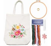 CREAWONDER Canvas Tote Bag Embroidery Kit with Pattern for Beginners, Arts and DIY Embroidery Crafts Kits for Adults, Include Instructions, Embroidery Hoops, Color Threads and Tool
