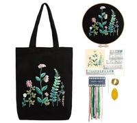 CREAWONDER Canvas Tote Bag Embroidery Kit with Pattern for Beginners, Arts and DIY Embroidery Crafts Kits for Adults, Include Instructions, Embroidery Hoops, Color Threads and Tool