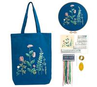 CREAWONDER Canvas Tote Bag Embroidery Kit with Pattern for Beginners, Arts and DIY Embroidery Crafts Kits for Adults, Include Instructions, Embroidery Hoops, Color Threads and Tool