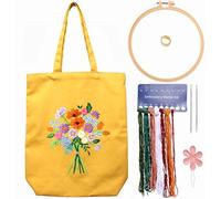 CREAWONDER Canvas Tote Bag Embroidery Kit with Pattern for Beginners, Arts and DIY Embroidery Crafts Kits for Adults, Include Instructions, Embroidery Hoops, Color Threads and Tool