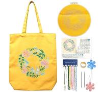 CREAWONDER Canvas Tote Bag Embroidery Kit with Pattern for Beginners, Arts and DIY Embroidery Crafts Kits for Adults, Instructions, Embroidery Hoops, Color Threads (Yellow, CR002 huafanyunyu)