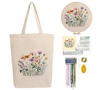 CREAWONDER Canvas Tote Bag Embroidery Kit with Pattern for Beginners, Arts and DIY Embroidery Crafts Kits Include Instructions Embroidery Hoops Color Threads (CR002 baicaiji4 White)
