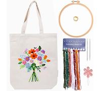 CREAWONDER Canvas Tote Bag Embroidery Kit with Pattern for Beginners, Arts and DIY Embroidery Crafts Kits for Adults, Instructions, Embroidery Hoops, Color Threads (Beige, CR002 zhaolufanhua)
