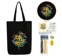 CREAWONDER Canvas Tote Bag Embroidery Kit with Pattern for Beginners, Arts and DIY Embroidery Crafts Kits for Adults, Include Instructions, Embroidery Hoops, Color Threads and Tool