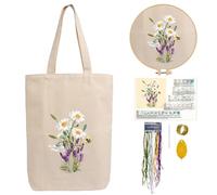 CREAWONDER Canvas Tote Bag Embroidery Kit with Pattern for Beginners, Arts and DIY Embroidery Crafts Kits for Adults, Include Instructions, Embroidery Hoops, Color Threads and Tool