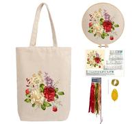 CREAWONDER Canvas Tote Bag Embroidery Kit with Pattern for Beginners, Arts and DIY Embroidery Crafts Kits for Adults, Include Instructions, Embroidery Hoops, Color Threads and Tool