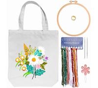 CREAWONDER Canvas Tote Bag Embroidery Kit with Pattern for Beginners, Arts and DIY Embroidery Crafts Kits for Adults, Instructions, Embroidery Hoops, Color Threads (Beige, CR002 chenhuicaoxin)