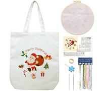 CREAWONDER Canvas Tote Bag Embroidery Kit with Pattern for Beginners, Arts and DIY Embroidery Crafts Kits for Adults, Include Instructions, Embroidery Hoops, Color Threads and Tool