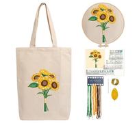 CREAWONDER Canvas Tote Bag Embroidery Kit with Pattern for Beginners, Arts and DIY Embroidery Crafts Kits Include Instructions Embroidery Hoops Color Threads (CR002 kuikuixiangri White)