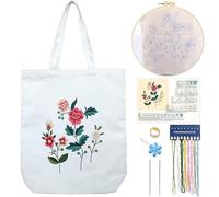 CREAWONDER Canvas Tote Bag Embroidery Kit with Pattern for Beginners, Arts and DIY Embroidery Crafts Kits for Adults, Include Instructions, Embroidery Hoops, Color Threads and Tool