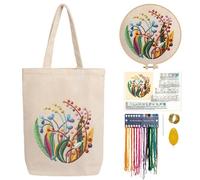 CREAWONDER Canvas Tote Bag Embroidery Kit with Pattern for Beginners, Arts and DIY Embroidery Crafts Kits for Adults, Include Instructions, Embroidery Hoops, Color Threads and Tool