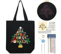 CREAWONDER Canvas Tote Bag Embroidery Kit with Pattern for Beginners, Arts and DIY Embroidery Crafts Kits for Adults, Include Instructions, Embroidery Hoops, Color Threads and Tool