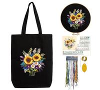 CREAWONDER Canvas Tote Bag Embroidery Kit with Pattern for Beginners, Arts and DIY Embroidery Crafts Kits for Adults, Include Instructions, Embroidery Hoops, Color Threads and Tool