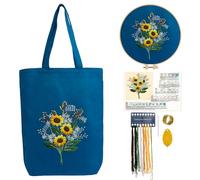 CREAWONDER Canvas Tote Bag Embroidery Kit with Pattern for Beginners, Arts and DIY Embroidery Crafts Kits for Adults, Include Instructions, Embroidery Hoops, Color Threads and Tool