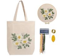 CREAWONDER Canvas Tote Bag Embroidery Kit with Pattern for Beginners, Arts and DIY Embroidery Crafts Kits Include Instructions Embroidery Hoops Color Threads (CR002 danyupiaoxiang White)