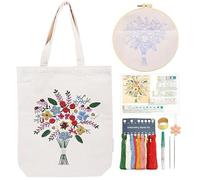 CREAWONDER Canvas Tote Bag Embroidery Kit with Pattern for Beginners, Arts and DIY Embroidery Crafts Kits for Adults, Instructions, Embroidery Hoops, Color Threads (Beige, CR002 qingfengnuanyang)