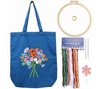 CREAWONDER Canvas Tote Bag Embroidery Kit with Pattern for Beginners, Arts and DIY Embroidery Crafts Kits for Adults, Include Instructions, Embroidery Hoops, Color Threads and Tool