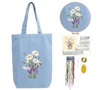 CREAWONDER Canvas Tote Bag Embroidery Kit with Pattern for Beginners, Arts and DIY Embroidery Crafts Kits for Adults, Include Instructions, Embroidery Hoops, Color Threads and Tool