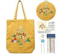 CREAWONDER Canvas Tote Bag Embroidery Kit with Pattern for Beginners, Arts and DIY Embroidery Crafts Kits for Adults, Instructions, Embroidery Hoops, Color Threads (Yellow, CR002 Christmas Tree)
