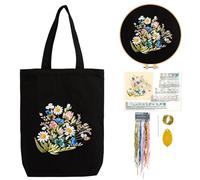 CREAWONDER Canvas Tote Bag Embroidery Kit with Pattern for Beginners, Arts and DIY Embroidery Crafts Kits Include Instructions Embroidery Hoops Color Threads (CR002 chunyilanshan Black)