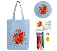 CREAWONDER Canvas Tote Bag Embroidery Kit with Pattern for Beginners, Arts and DIY Embroidery Crafts Kits for Adults, Include Instructions, Embroidery Hoops, Color Threads and Tool