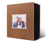 Creawoo Wooden Square Scrapbook Photo Album 28x28 Large Black Photo Scrap Book Memory Book with 80 Pages for Baby, Wedding, Travel Record, Blank Inside for Art Craft Designs