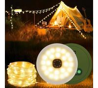 Crebeau Camping String Lights, 10M Outdoor String Lights with 8 Lighting Modes, 4/6/8 Hours Timer, Camping Lanterns for Power Outages, Type-C Fast Charging, Portable 2 in 1 Camping Lights for Camping
