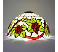 Crecobo Tiffany lampshade 12 inch Stained Glass Green Leaves red Handcrafted Replacement Suitable for Table lamp Chandelier Floor Style Retro Pastoral Home Decoration
