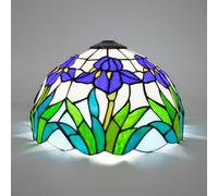 Crecobo Tiffany Lampshade 12-inch Stained Glass lampshade Blue iris Handmade Replacement Suitable for Table lamp Chandelier Floor and Other Style Retro Home Decoration