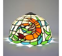 Crecobo Tiffany Lampshade 12-inch Stained Glass lampshade Orange Shrimp Handcrafted Replacement Suitable for Table lamp Chandelier Floor and Other Style Retro Home Decoration
