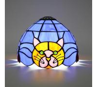 Crecobo Tiffany Lampshade 8 inch Stained Glass lampshade Blue Bottom Orange Kitten Handmade Replacement Suitable for Table lamp Chandelier and Other Style Retro Home Decoration Art Craft