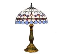Crecobo Tiffany Stained Glass Table Lamp, 12-Inch Victorian-Style Blue Feather Bedside Lamp, Suitable for Home Decoration Such As Bedrooms, Dormitories and Coffee Shops