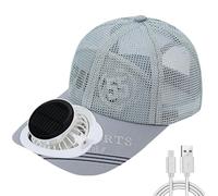 Credelin Wide Brim Solar Fan Hat, Men's Baseball Cap with Rechargeable Fan 3-Speed Adjustable Sun Hat for Fishing, Beach, Light Grey, M/L