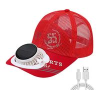 Credelin Wide Brim Solar Fan Hat, Men's Baseball Cap with Rechargeable Fan 3-Speed Adjustable Sun Hat for Fishing, Beach, Red, M/L