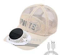 Credelin Wide Brim Solar Fan Hat, Men's Baseball Cap with Rechargeable Fan 3-Speed Adjustable Sun Hat for Fishing, Beach, Beige, M/L