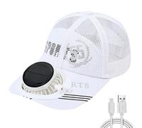 Credelin Wide Brim Solar Fan Hat, Men's Baseball Cap with Rechargeable Fan 3-Speed Adjustable Sun Hat for Fishing, Beach, White, M/L