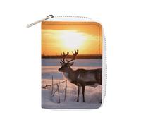 Credit Card Holder Deer on Snowfield in Sunrise Credit Card Wallets for Women Business Card Organizer Card Holder Wallet Small Coin Purse Soft PU Card Case Holder with Zipper, style, 16x11.5cm