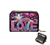 Credit Card Holder, DIY Diamond Art Painting Zipper Credit Cards Wallet for Women Accordion Card Cases Holder Keychain Wallet-Love Cat-1