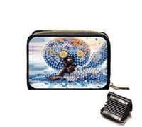 Credit Card Holder, DIY Diamond Art Painting Zipper Credit Cards Wallet for Women Accordion Card Cases Holder Keychain Wallet-African Woman