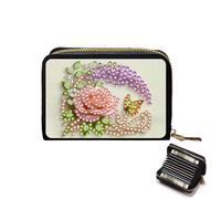 Credit Card Holder, DIY Diamond Art Painting Zipper Credit Cards Wallet for Women Accordion Card Cases Holder Keychain Wallet-Rose