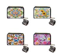Credit Card Holder, DIY Diamond Art Painting Zipper Credit Cards Wallet for Women Accordion Card Cases Holder Keychain Wallet-4PCS