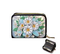 Credit Card Holder, DIY Diamond Art Painting Zipper Credit Cards Wallet for Women Accordion Card Cases Holder Keychain Wallet-Flower-1