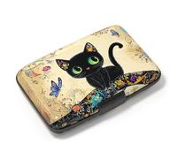 Credit Card Holder, Mini Aluminum Card Wallet RFID Blocking Slim Metal Hard Card Case for Women Men, Cat on Branch, 0.8 x 4.3 x 2.7 inches, Modern, Compact