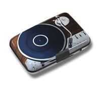 Credit Card Holder, Mini RFID Small Aluminum Card Wallet, Blocking Slim Metal Business Card Case, RFID Blocking Front Pocket Wallet Hard Case Durable CC Holder for Women Men, Retro Music Player