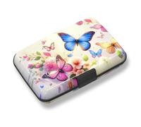 Credit Card Holder, Mini RFID Small Aluminum Card Wallet, Blocking Slim Metal Business Card Case, RFID Blocking Front Pocket Wallet Hard Case Durable CC Holder for Women Girl, Colorful Butterflies